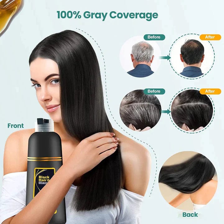 3-in-1 Black Hair Dye Shampoo (Ayurvedic No Side Effect) - 100% Grey Coverage Zaavio®