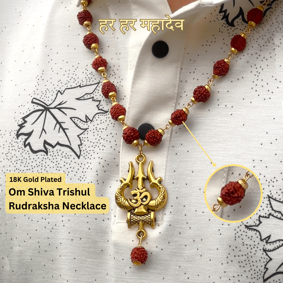 Gold Plated Shiva Trishool Rudraksha Necklace Zaavio®