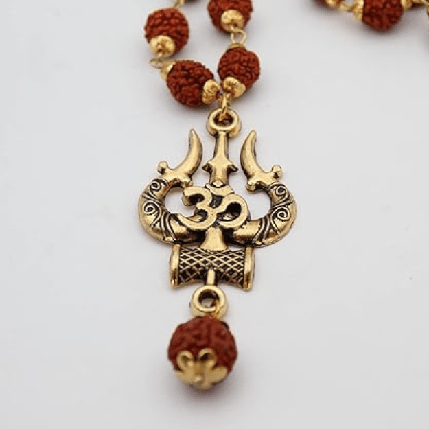 Gold Plated Shiva Trishool Rudraksha Necklace Zaavio®