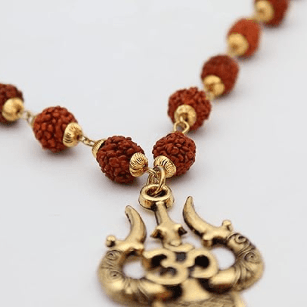 Gold Plated Shiva Trishool Rudraksha Necklace Zaavio®