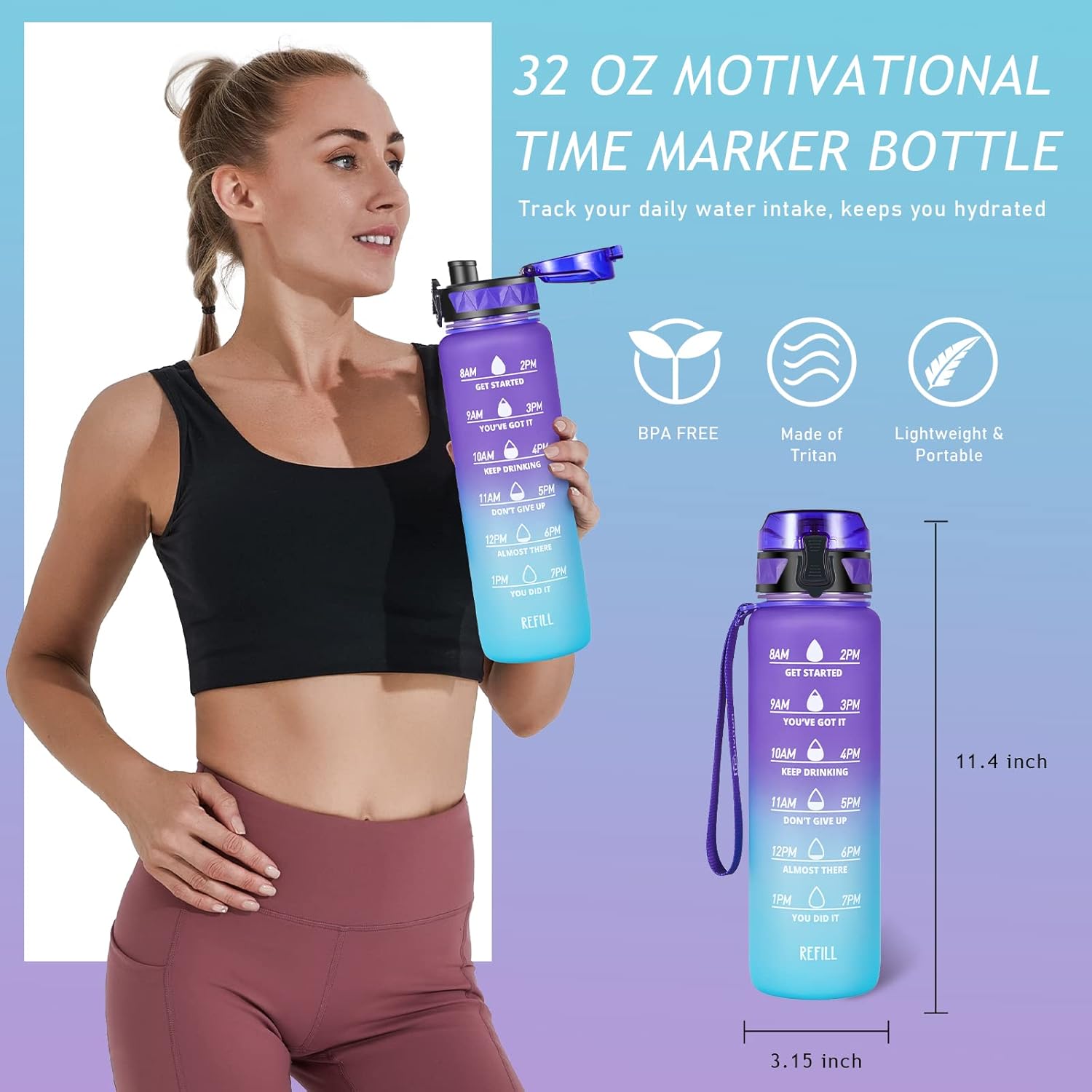 HydrateHarmony™️ Motivational Water Bottle | Water Bottles 2 Litre Stainless Steel Drinking Bottle Gym Sipper HydrateHarmony™️ Motivational Water Bottle Zaavio®