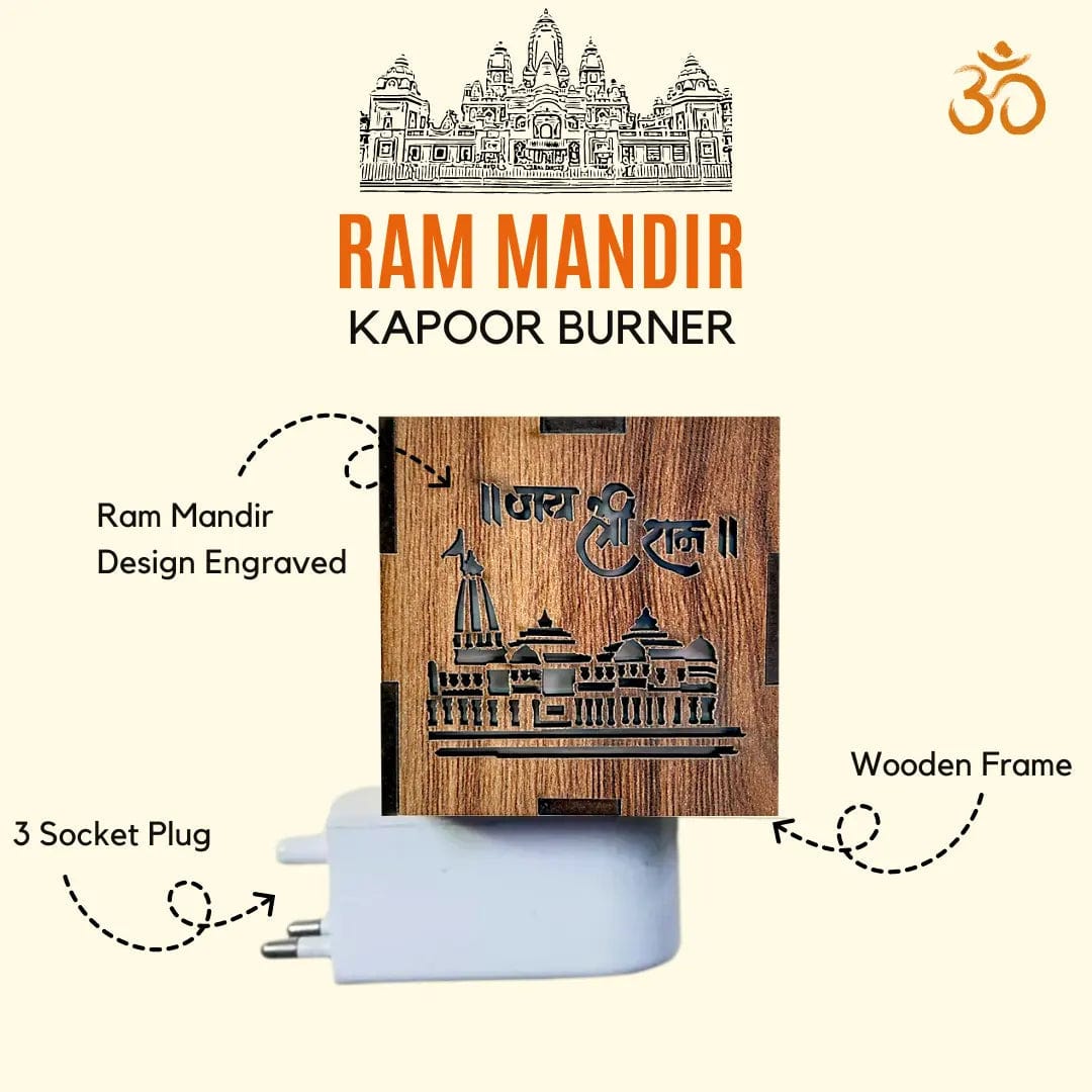 Kapoorflame™️ | Ayodhya Ram Mandir Wooden Temple Kapoor Dani Camphor Diffuser KapoorFlame™️ 3-in-1 Ayodhya Ram Mandir Electric Aroma Burner & Night lamp Zaavio®