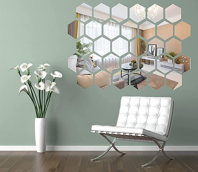 Mirror wall stickers wall stickers for living room 3d hexagon mirror - 3D Hexagon Mirror Stickers 3D Hexagon Mirror Stickers (Silver 12 pcs) Zaavio®