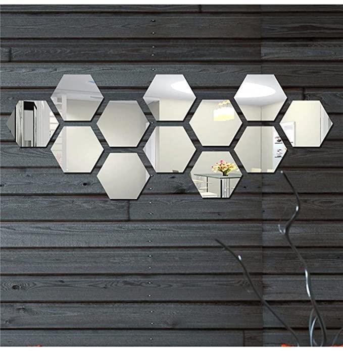 Mirror wall stickers wall stickers for living room 3d hexagon mirror - 3D Hexagon Mirror Stickers 3D Hexagon Mirror Stickers (Silver 12 pcs) Zaavio®