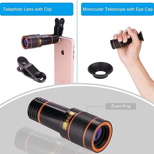 Mono Cular Telescope Lens Vision Monocular Telescope Binoculars - 12x HD Optical Zoom Camera Telescope Lens Large Zoomico™️ Phone Telescope Zaavio®