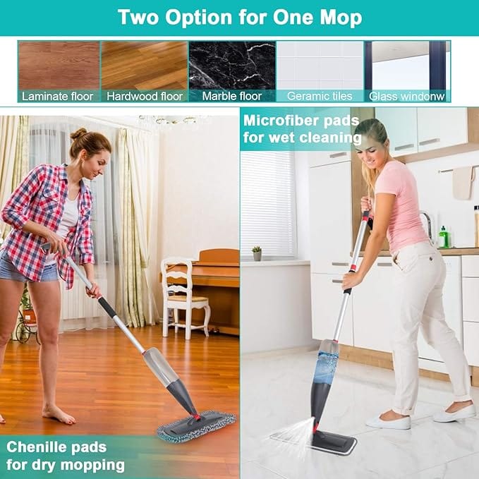 Mopify™️ | Tile Cleaner Bathroom Floor Cleaning Brush Kitchen Mop Brush Wiper Mopify™️ Floor Cleaning Mop Stick with Spray Bottle Zaavio®