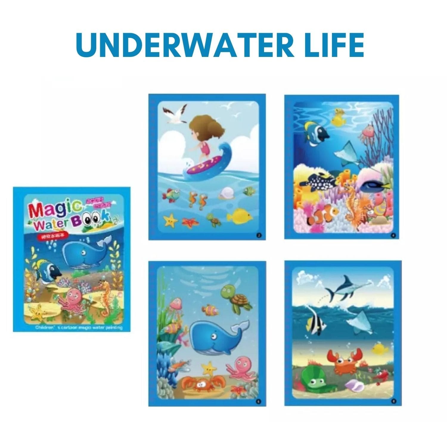 Pack of 4 Reusable Magic Water Drawing Book (Set of 4) Zaavio®