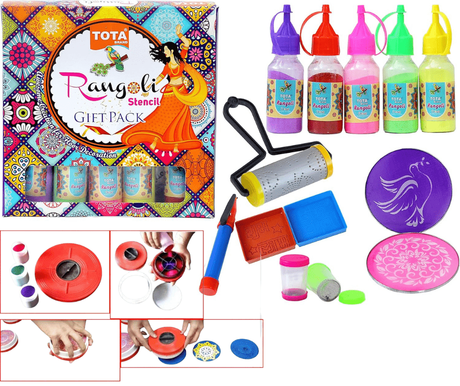 Rangvibe™️ | Rangoli Designs Pattern Borders Stencils Colors Rangoli Kit Rangvibe™️ Instant Rangoli Kit Zaavio®