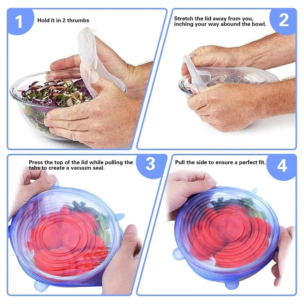 Reusable Silicone Stretchable Lids (6 Pcs Pack) Zaavio®