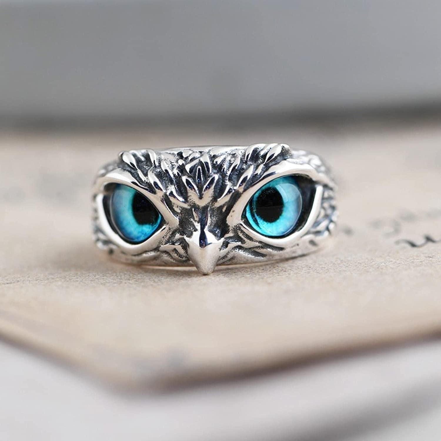 Silver Plated Owl Ring Stone Rings For Men Silver Plated Stone Ring  - Owly™️ (Pack of 2) Owly™️ (Buy 1 Get  Free) Zaavio®