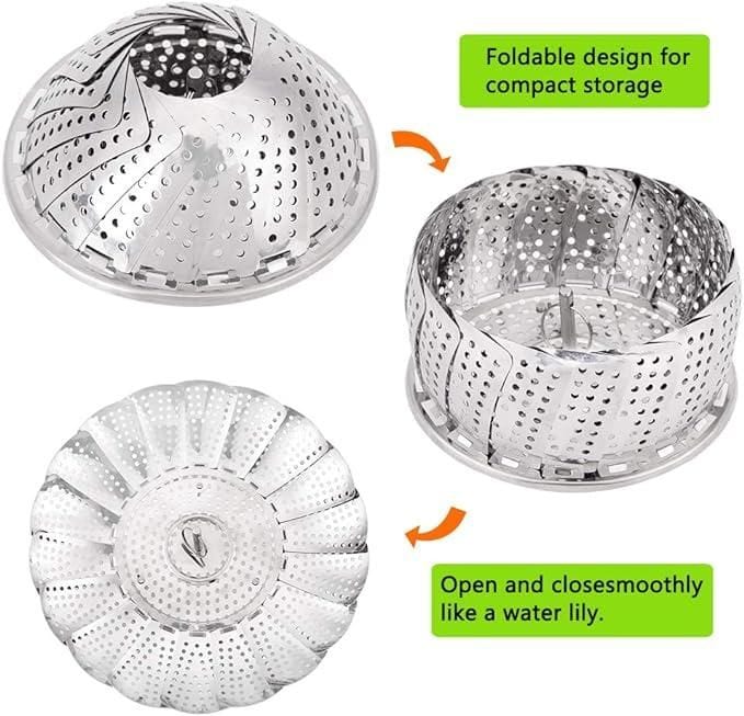 Stainless Steel Steamer basket for Veggie/Seafood with Safety Tool Zaavio®