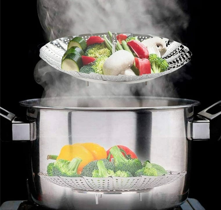 Stainless Steel Steamer basket for Veggie/Seafood with Safety Tool Zaavio®