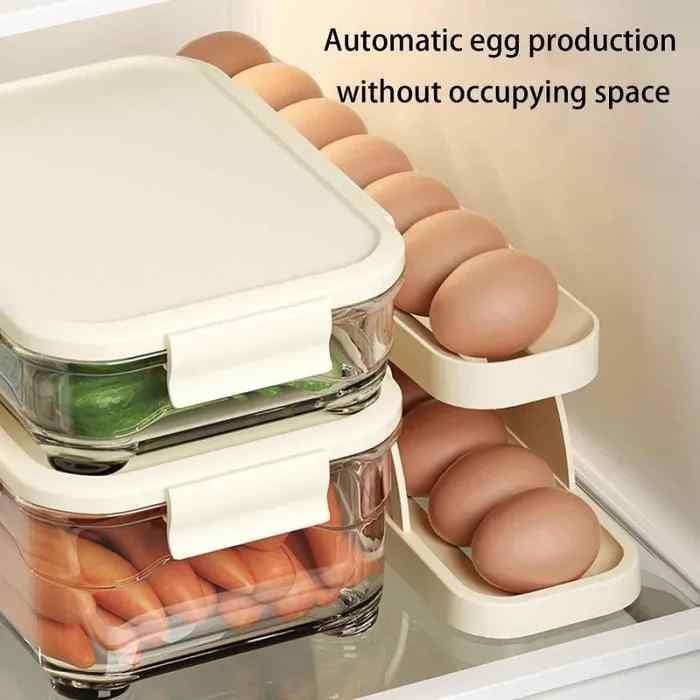 Storage Box Plastic Container Egg Box Holder Tray For Fridge- Automatically Rolling Egg Holder Container Display Rack GlideEgg™️ Automatically Rolling Egg Holder Zaavio®