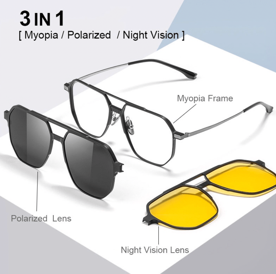 Sunglasses For Men Polarised Magnetic Sunglasses Frame Night Glasses - 3-in-1 Magnetic Polarized Sunglasses 3-in-1 Magnetic Polarized Sunglasses Zaavio®