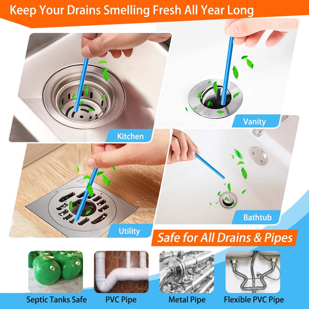 Drain Cleaner Block Pipe Clogged Sink Basin Clear Stick - Exodrain™ Exodrain™️ - Pack Of 12 Zaavio®